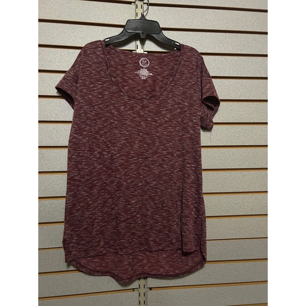 Maurices 24/7 Womens Medium Burgundy Space Dye Scoop Neck High Low T-Shirt M‎